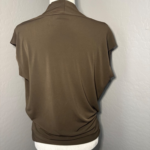 New York & Company Womens Blouse Sleeveless Crossover Faux Wrap Brown Large - Picture 2 of 7